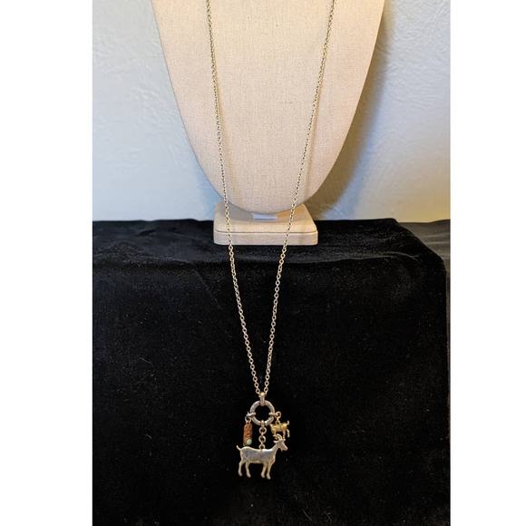 Three-Tone Metal Goat Cluster Charm Pendant Necklace - Picture 1 of 8